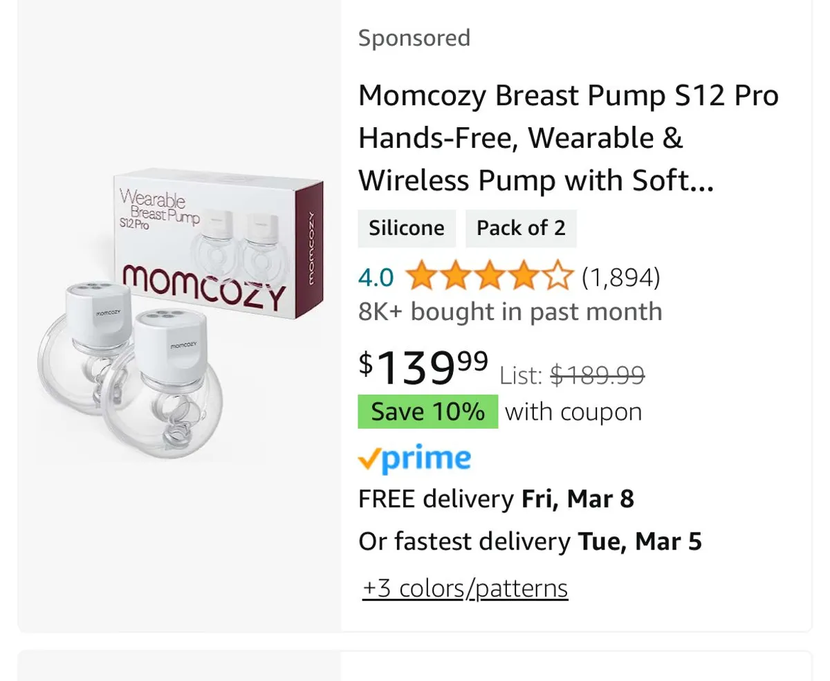 Momcozy S12 Pro Wearable Breast Pump, Hands Free Portable Breast
