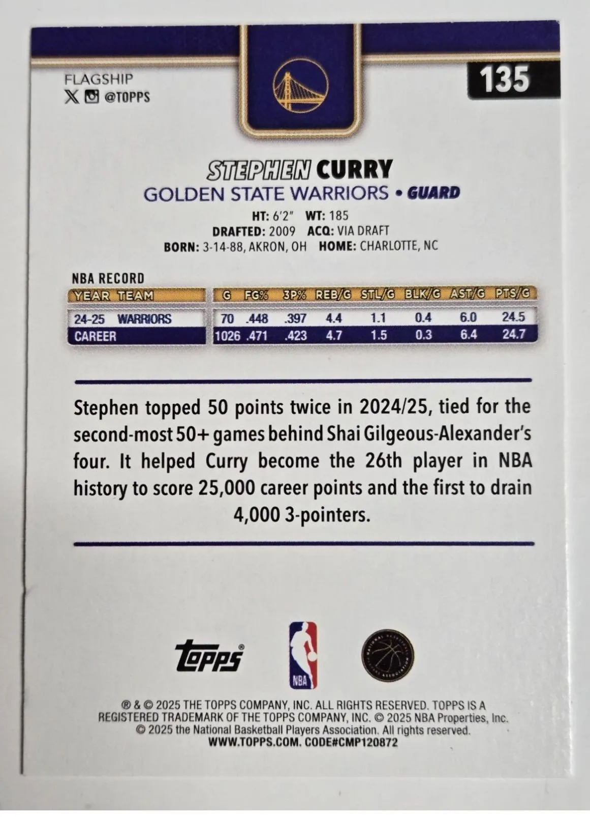 2025 Topps Stephen Curry Purple Back Error SP Variation #135 Warriors  RARE!!!  Whatnot: Shop, Sell, Connect