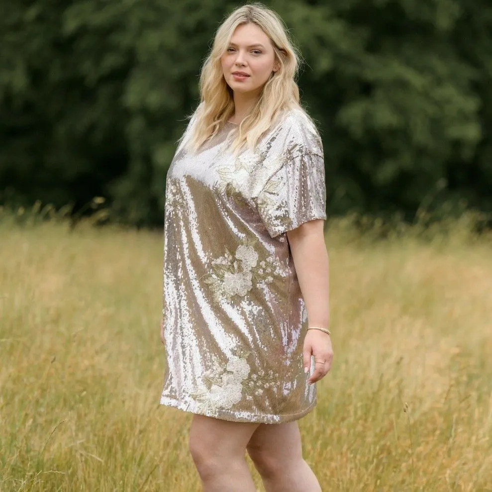 3X - Arula Rose Gold Sequin Dress with Embroidered Flowers  Whatnot: Shop,  Sell, Connect