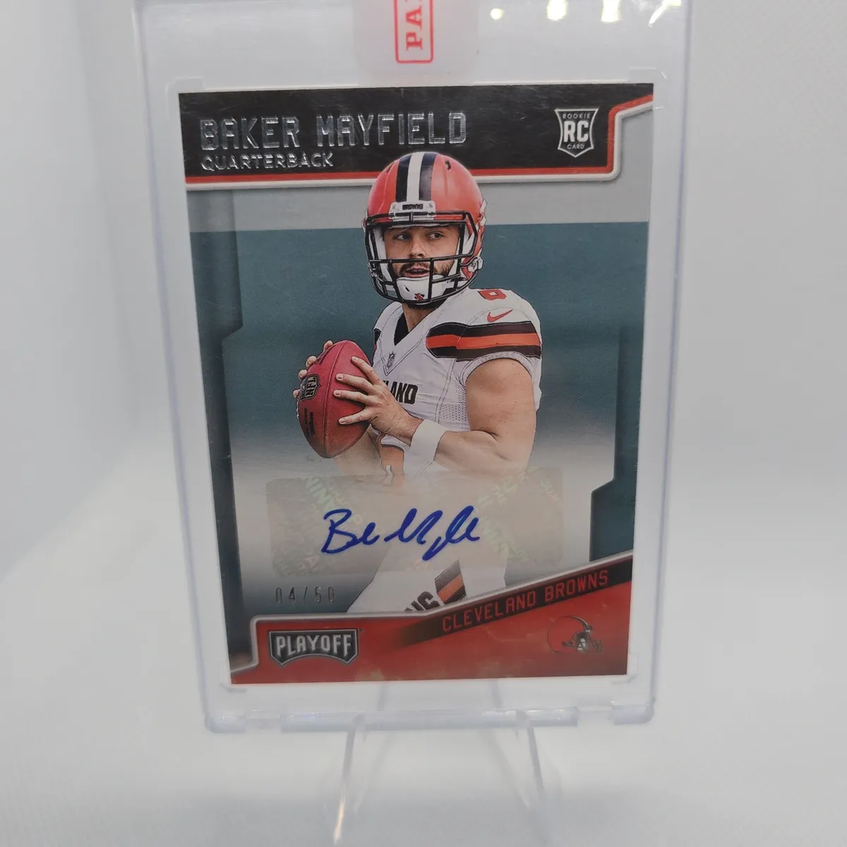 2018 PANINI PLAYOFF FOOTBALL BAKER MAYFIELD AUTO RC /50 #202