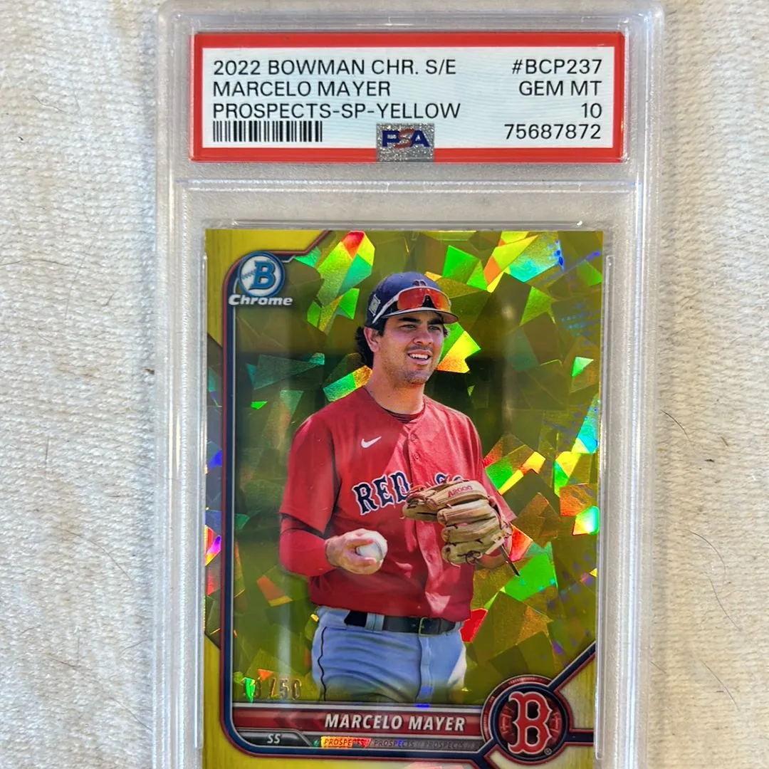 Marcelo, Mayer, Bowman Chrome Yellow Sapphire SP /50. PSA 10 