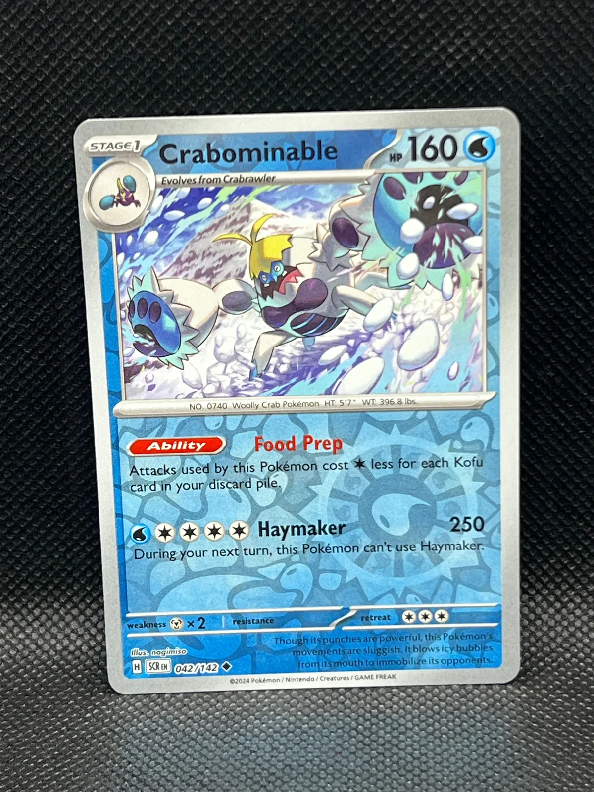 pokemon card crabominable (107/102) - Stellar Miracle (sv7) Weakness Metal 2 Resistance None None Retreat Cost Pokemon 2024 SV7 Stellar Miracle