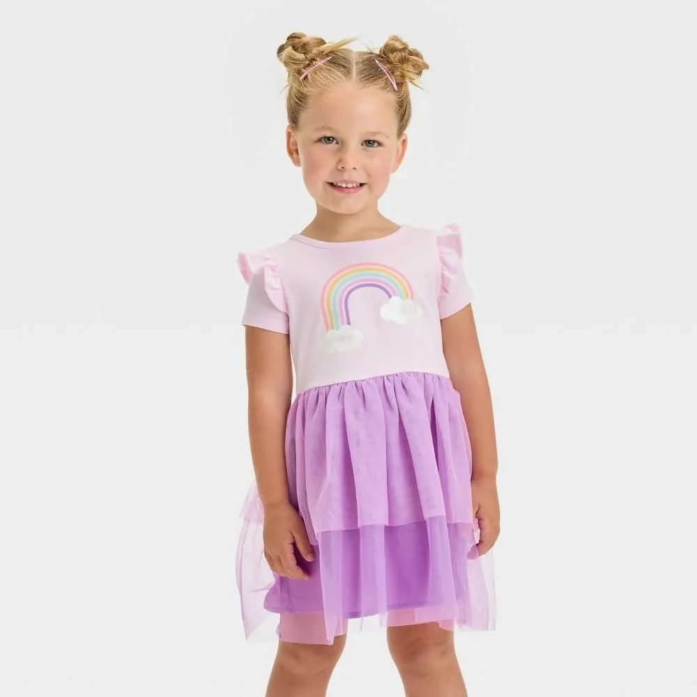Toddler Girls' Short Sleeve Rainbow Tulle Dress - Cat & Jack Light Pink 5T   Whatnot: Shop, Sell, Connect