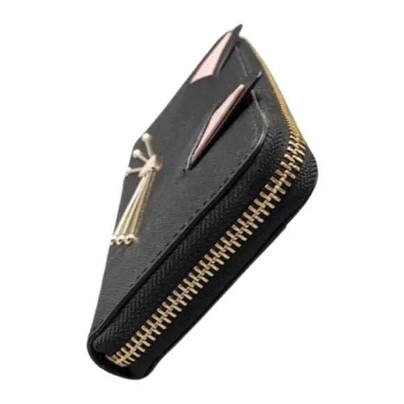 Kate Spade Black Saffiano Leather Meow Lindsey Cat Zip Around