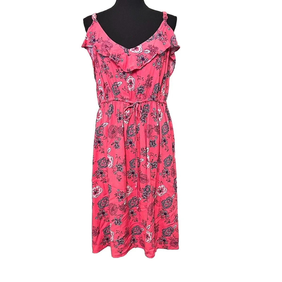 Torrid Vanity Size 3 Deep Pink Floral Print Ribbon Tie Waist Strappy ...