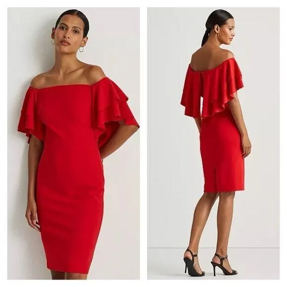 sachin and babi light blue dress Ralph Lauren Rib Knit & Crepe Off The Shoulder Gown - Black main image 1