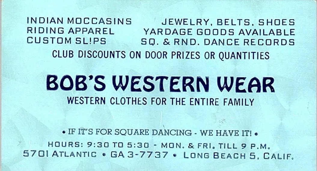 Bob Johnston Western Wear Square Dance Caller Long Beach Business