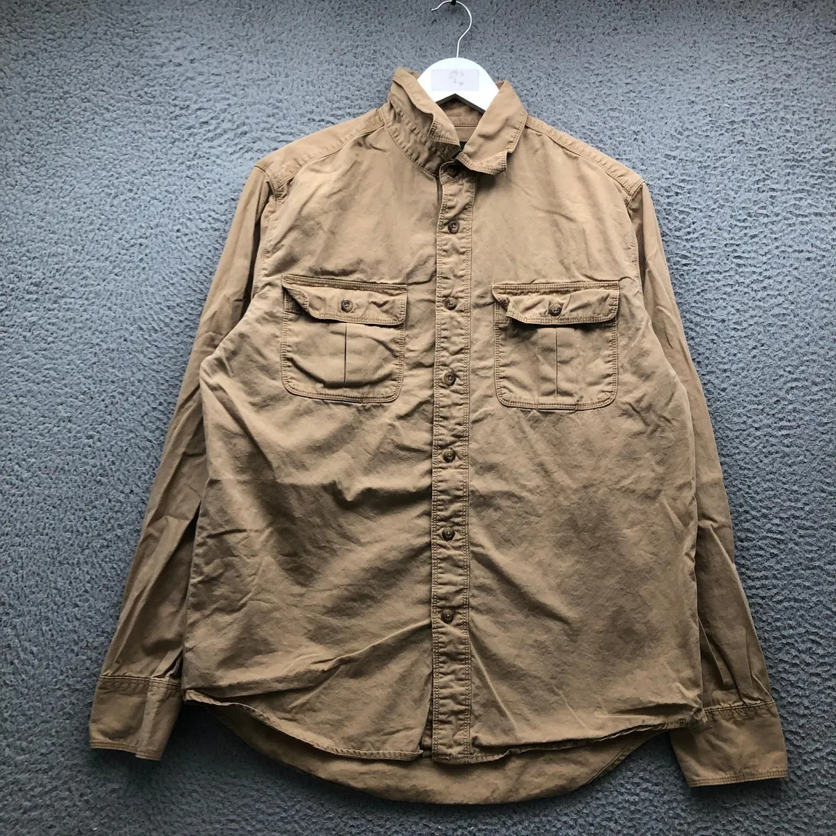 Eddie Bauer Button Up Shirt Men's Medium M Long Sleeve Pockets Brown