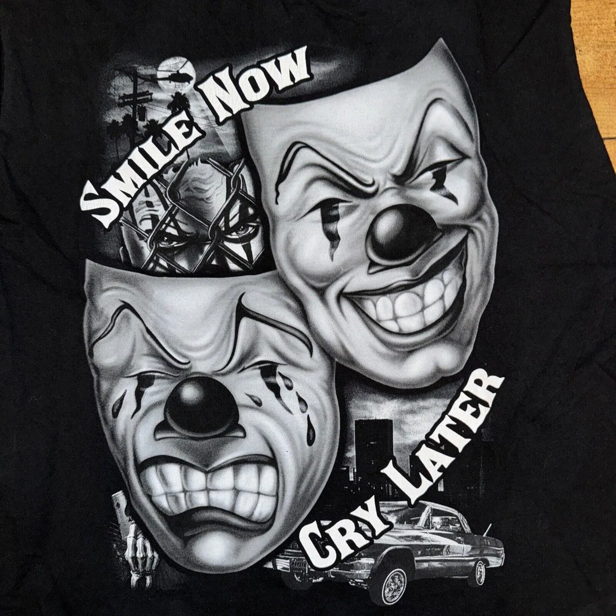 Vintage Y2K Smile Now Cry Later Chopped T-Shirt XL Black · Whatnot