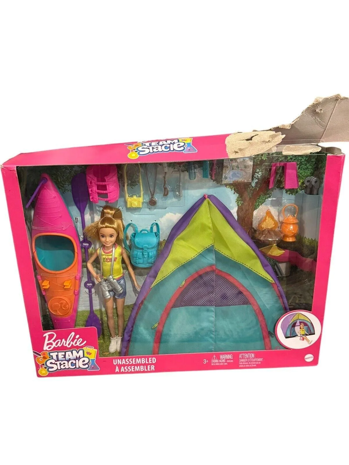 Mattel Team Stacie Barbie Doll Set New Box Camping Play Summer