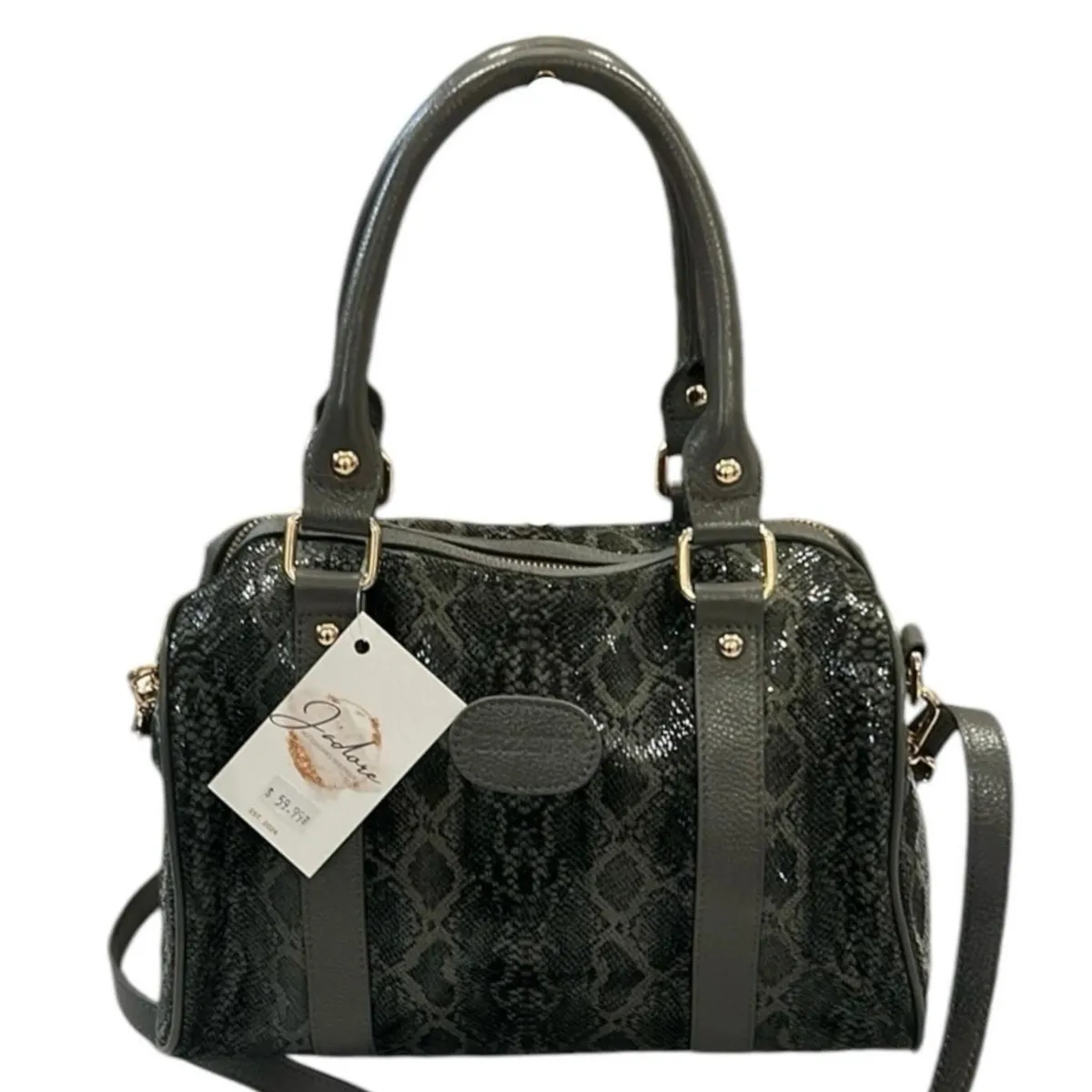 89) Terzetto Black/Gray Snakeprint Italian Leather Purse EUC