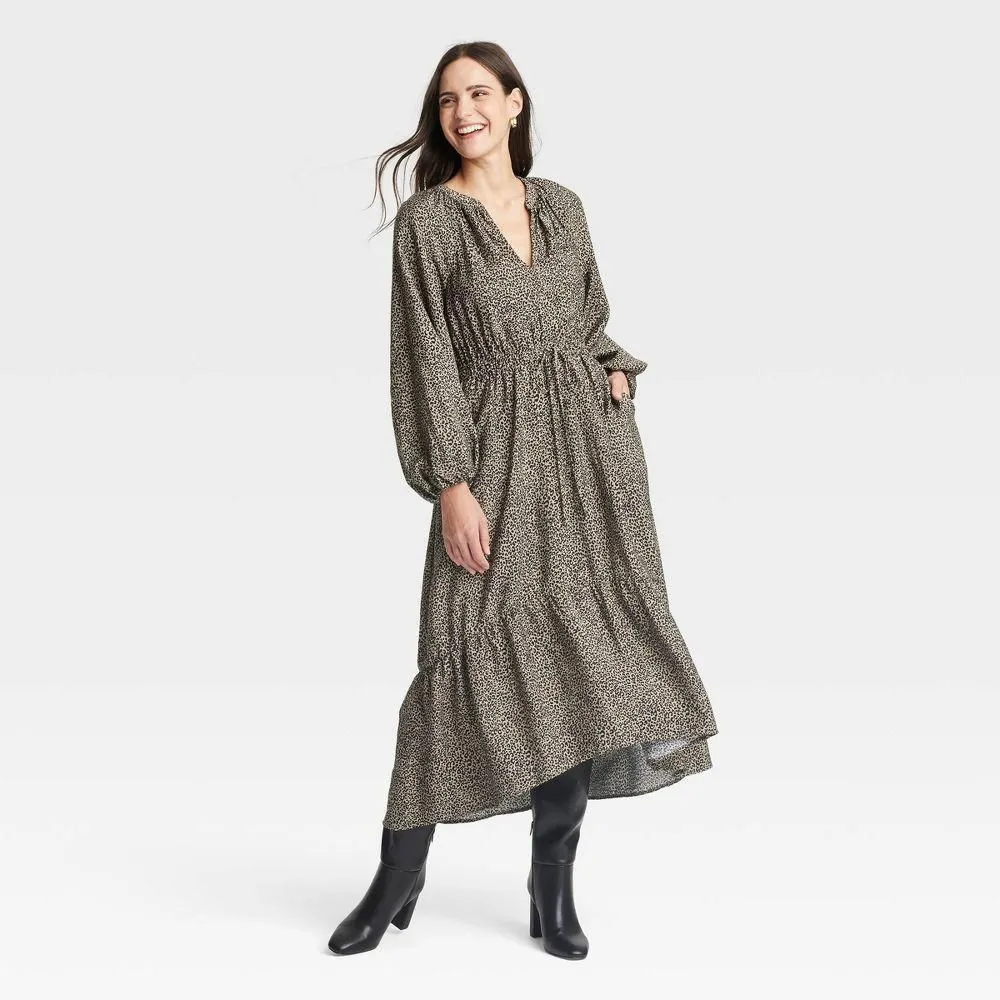 New with Tags - Size XS - Women's Balloon Long Sleeve Tiered Midi Dress - A  New Day Brown  Whatnot: Shop, Sell, Connect