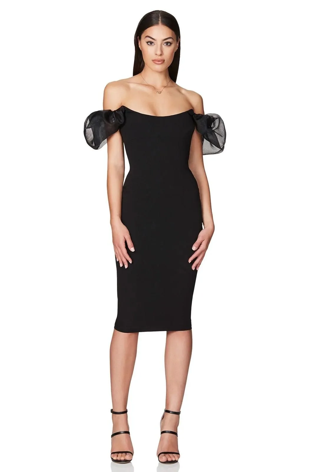 NWT Nookie Sz XS Black Eleganza Organza Sleeve Strapless Cocktail Midi Dress  - XS - Dresses - new-with-tags - Nookie  Whatnot: Shop, Sell, Connect