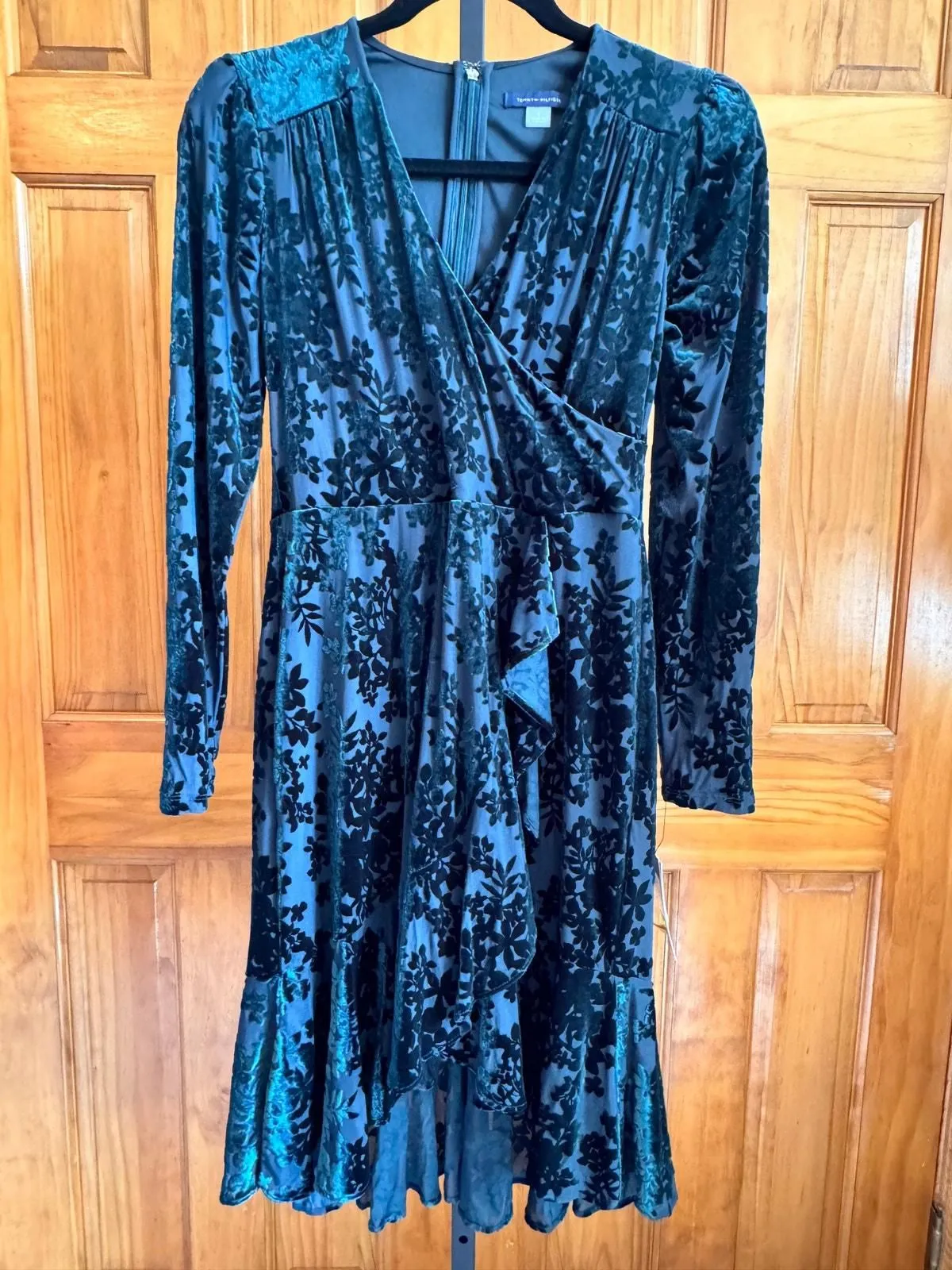 Tommy Hilfiger Womens Plus V-Neck Knee Wrap Dress Green 2
