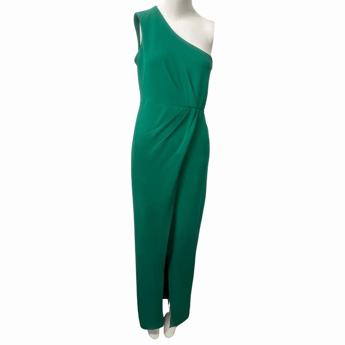 Calvin Klein One-Shoulder Waist Ruched Maxi Sheath Dress Green Women's Size  4 - pre-owned---good