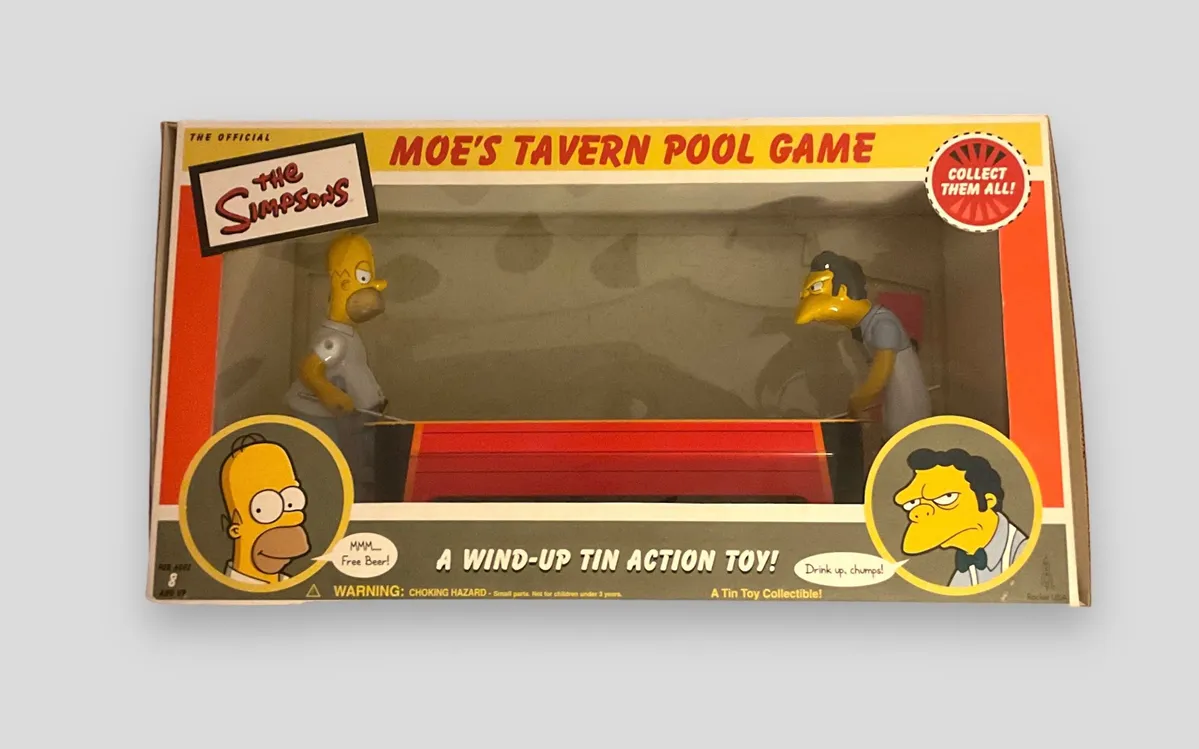 NIB The Simpsons Moe's Tavern Pool Game Tin Game Wind Up Toy
