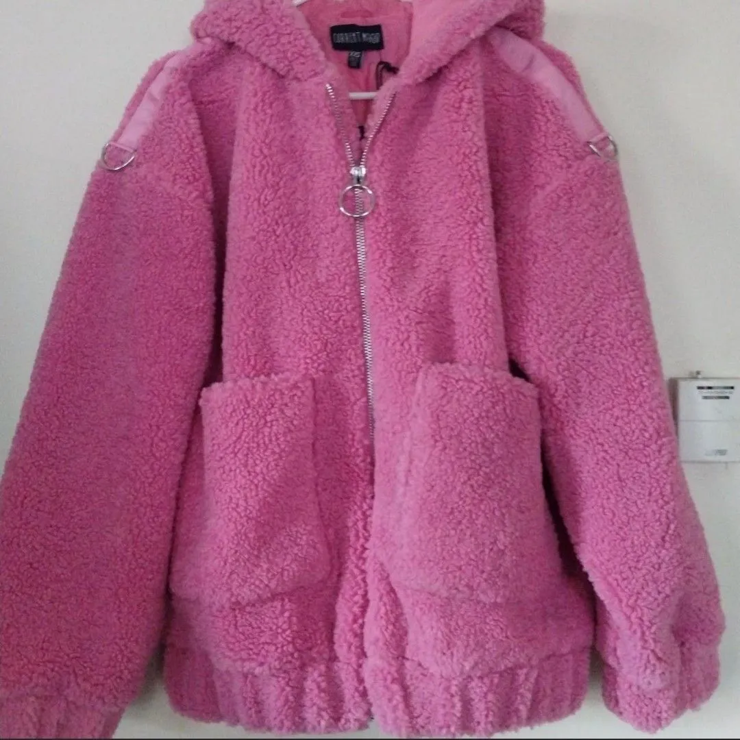 Current Mood Teenage Kicks Pink Hooded Sherpa Jacket from