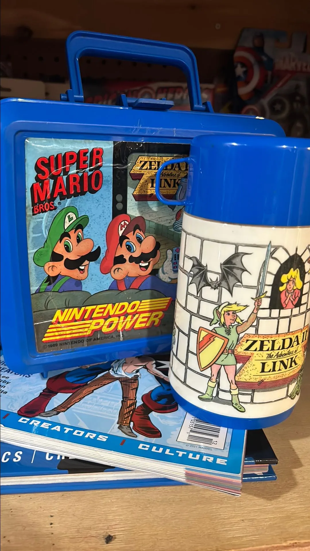 1989 Nintendo Power Super Mario Bros and Zelda Blue outlet Lunchbox with Thermos