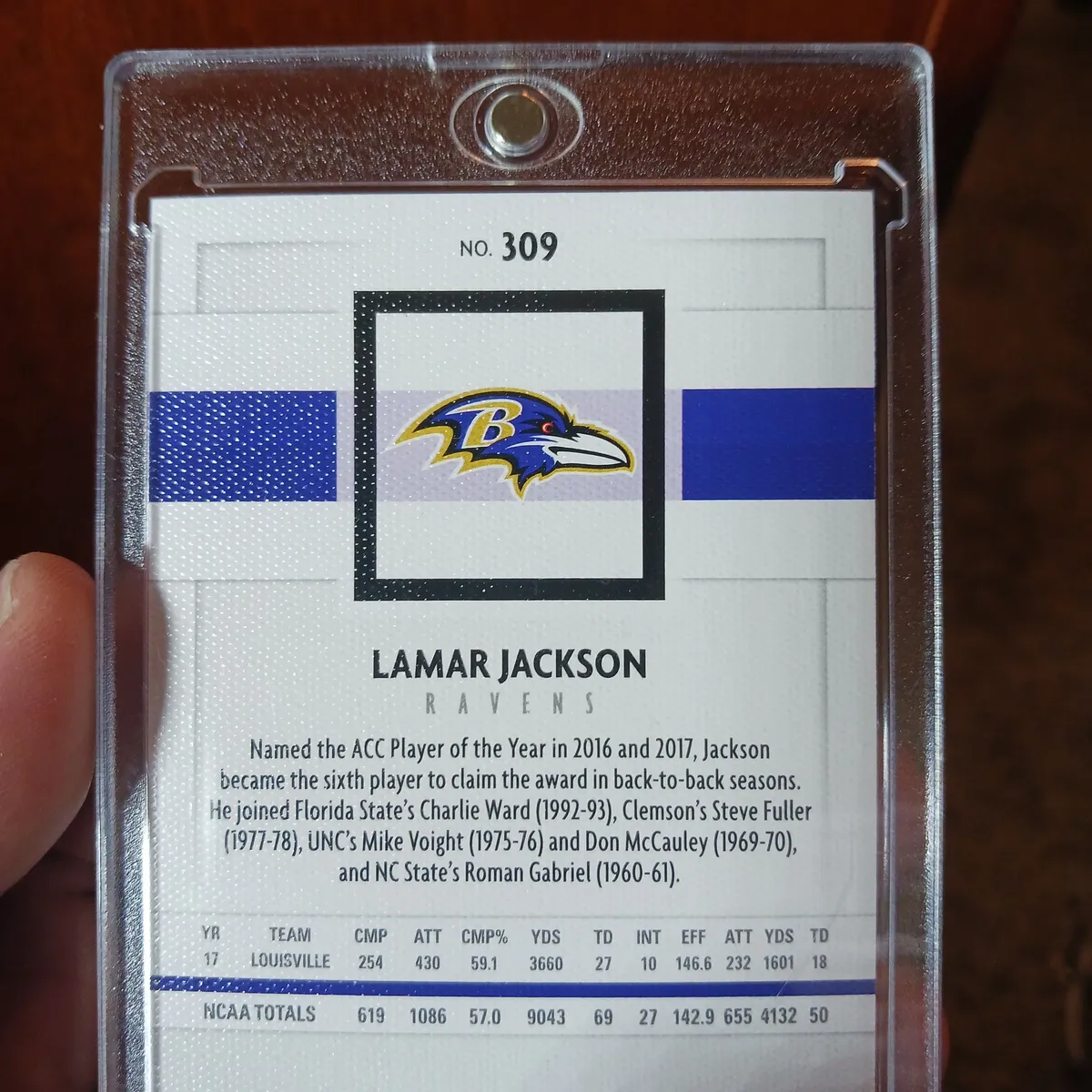 Rookie card of Lamar selling Jackson number 309