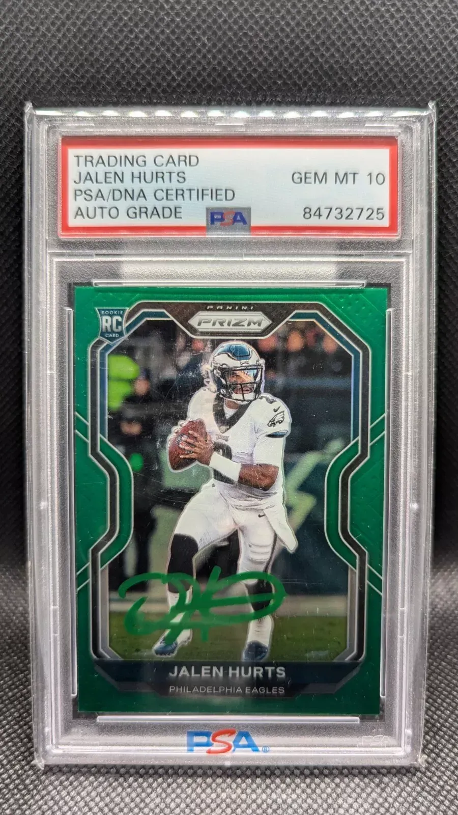 Jalen Hurts Prizm Green retailer Rookie PSA 9