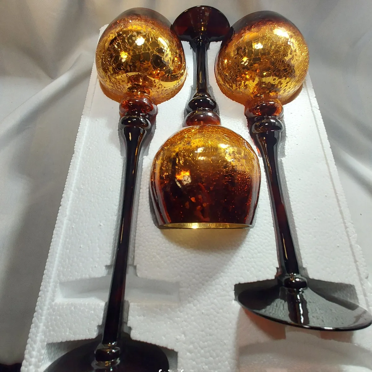 ★(カマドウマ！)クリアゴールデンルチル 15.8ミリ珠ビーズ⑮(SA+) Item# HG-0003: Set of 3 Chocolate Mercury Crackled Hurricanes