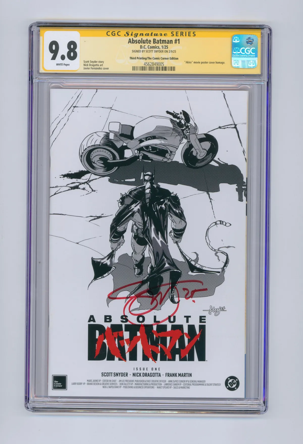 Absolute Batman #1 3rd Print Black and White Akira Homage signed