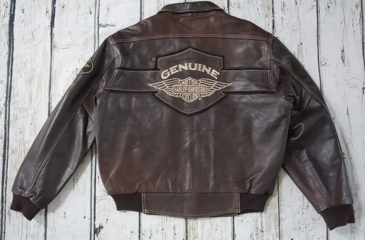 Harley Davidson Mens Vintage Distressed Brown Leather Bomber