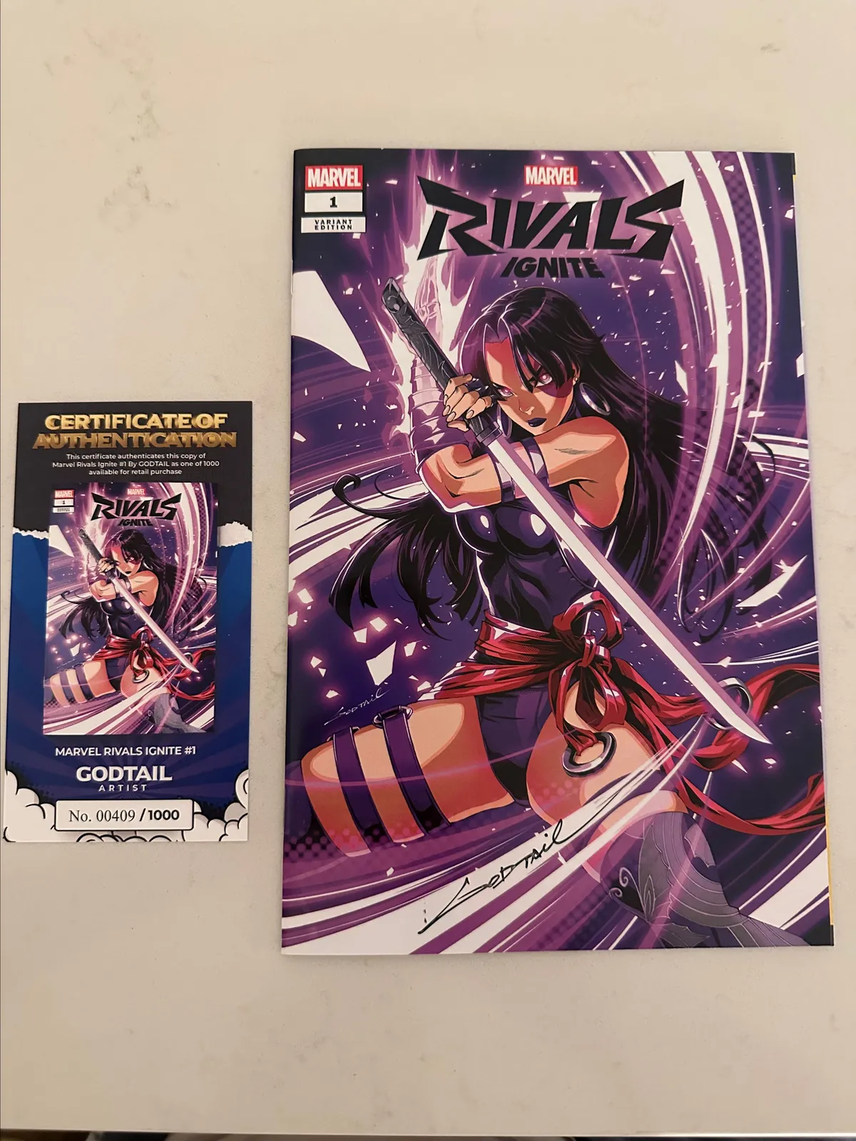 SIGNED Marvel Rivals Ignite #1. NM+. Psylocke Godtail Exclusive