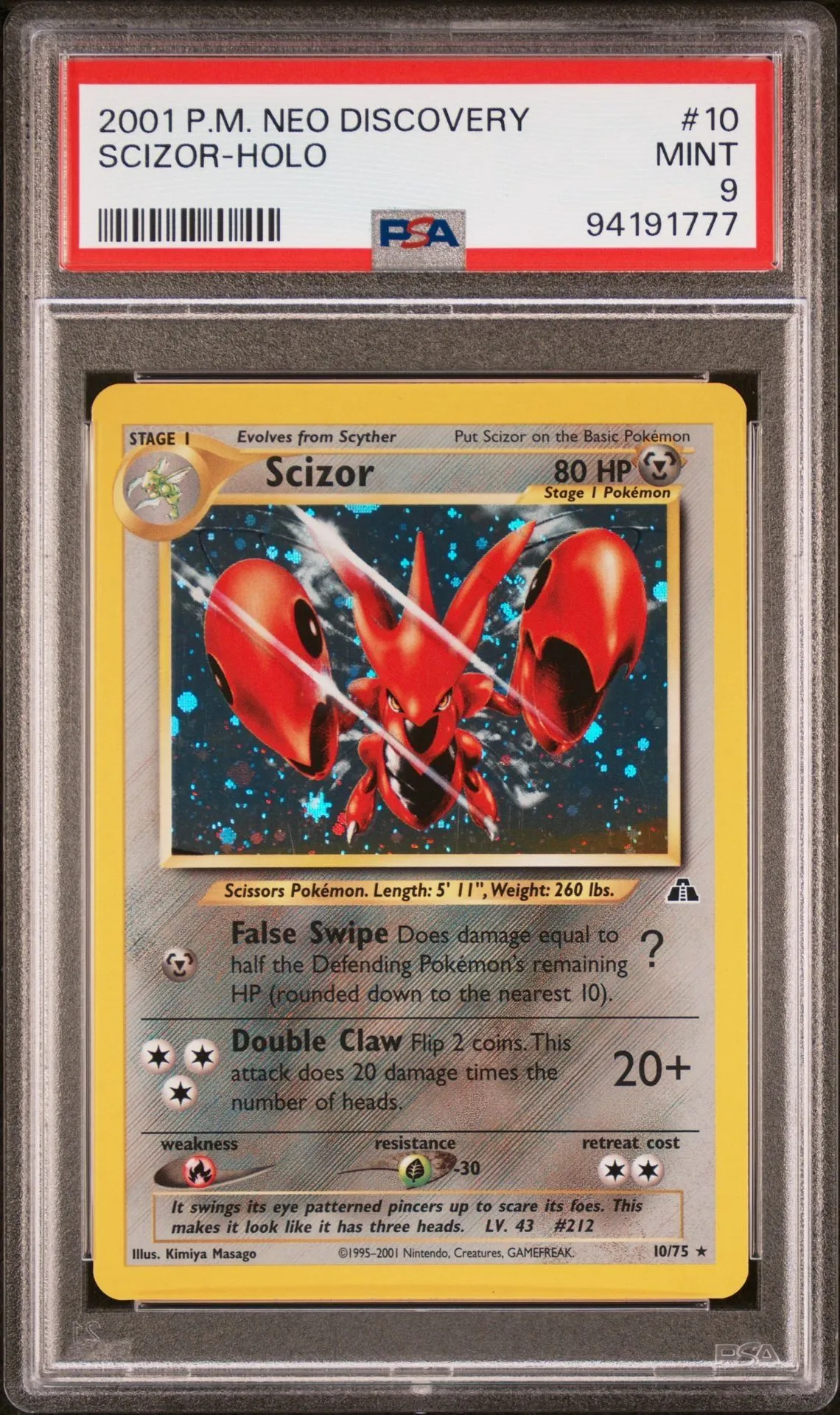 PSA 9 MINT Scizor Neo Discovery Holo Pokemon Card 10/75