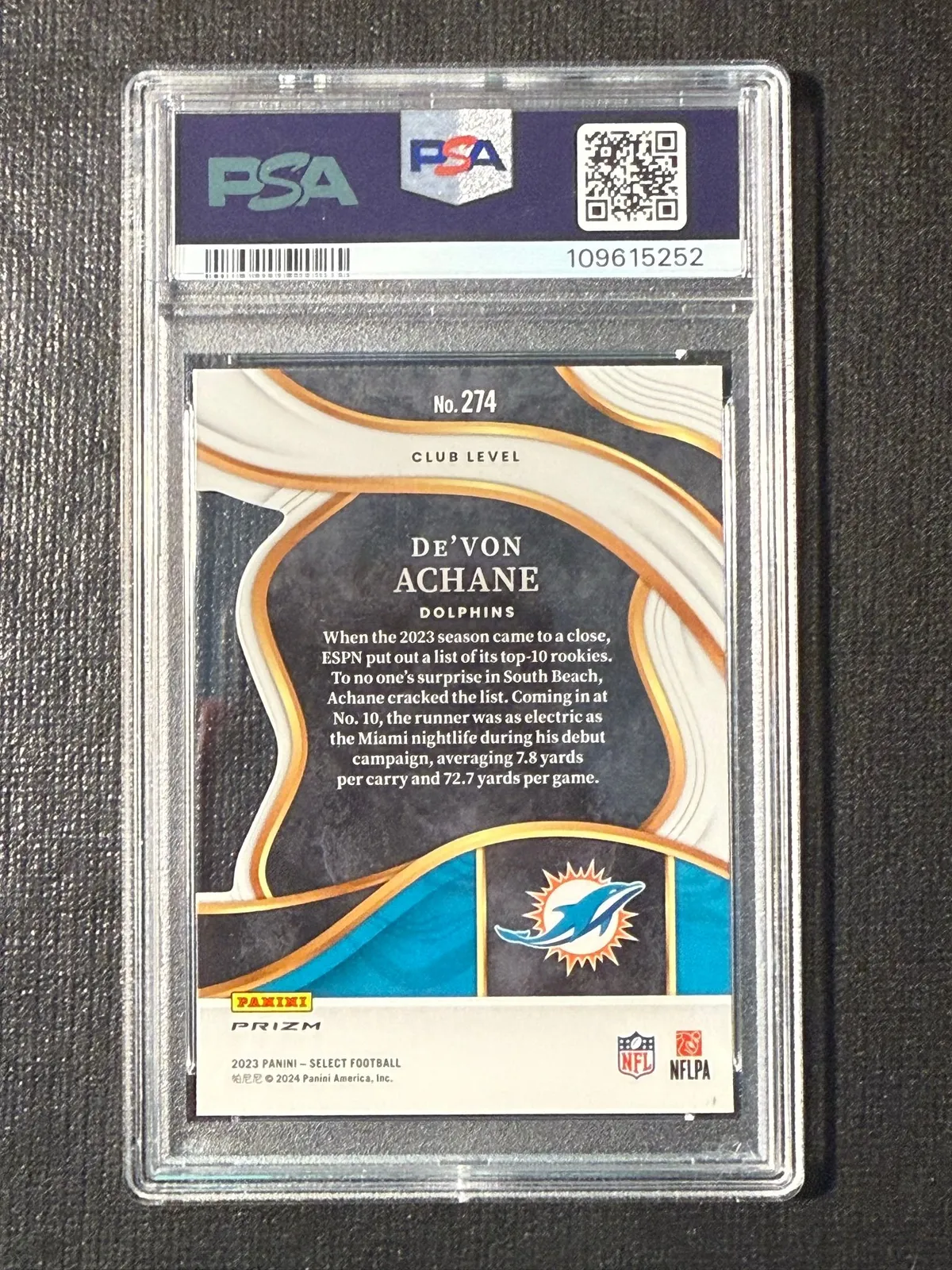 2023 Panini Select - De'Von Achane #274 Red & Yellow Prizm