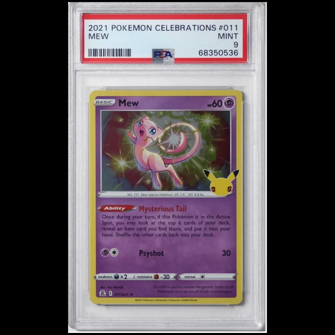 PSA 9 Mew 2021 Pokemon 25th Anniversary Celebrations Holo #11/25