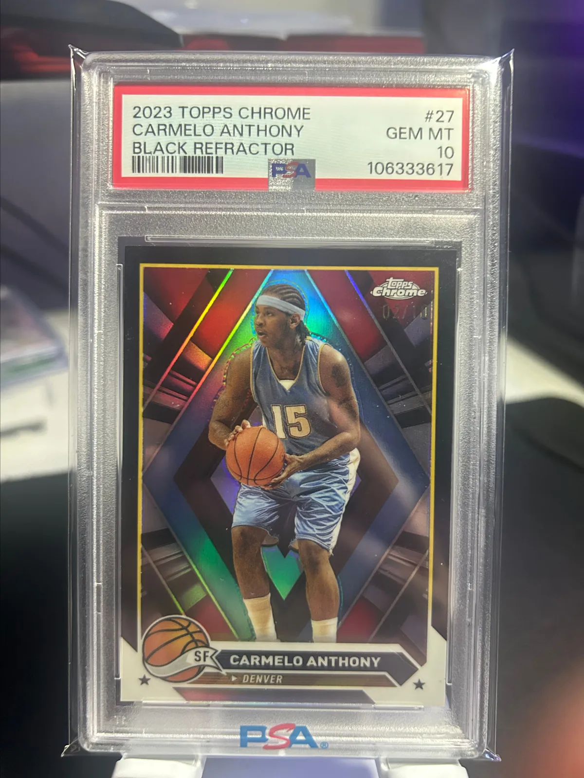 2023 Topps Chrome Carmelo Anthony Black Refractor /10 PSA 10
