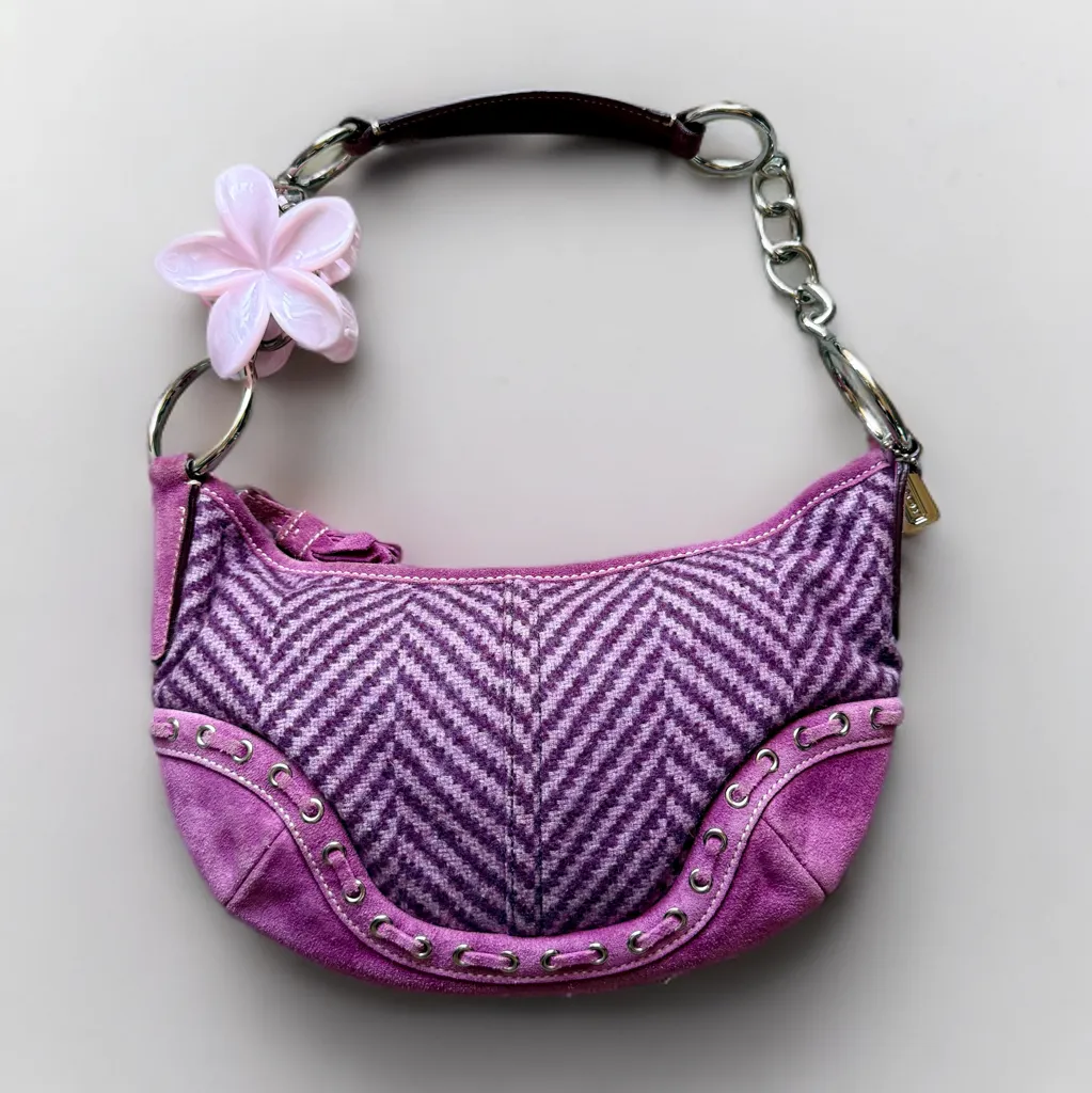 バッグ COACH Hobo Shoulderbag Soho purple y2k Coach Y2K Purple Herringbone Wool Soho Hobo Shoulder Bag 9746