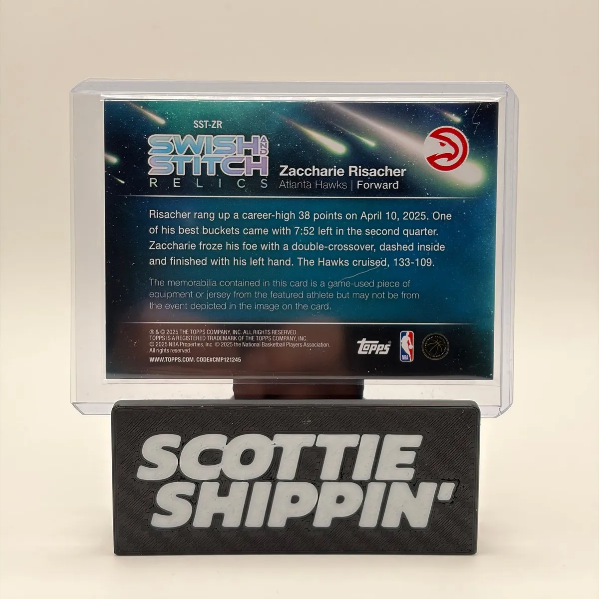 Zaccharie Risacher 25-26 Topps Swish And Stitch Game Worn Relic