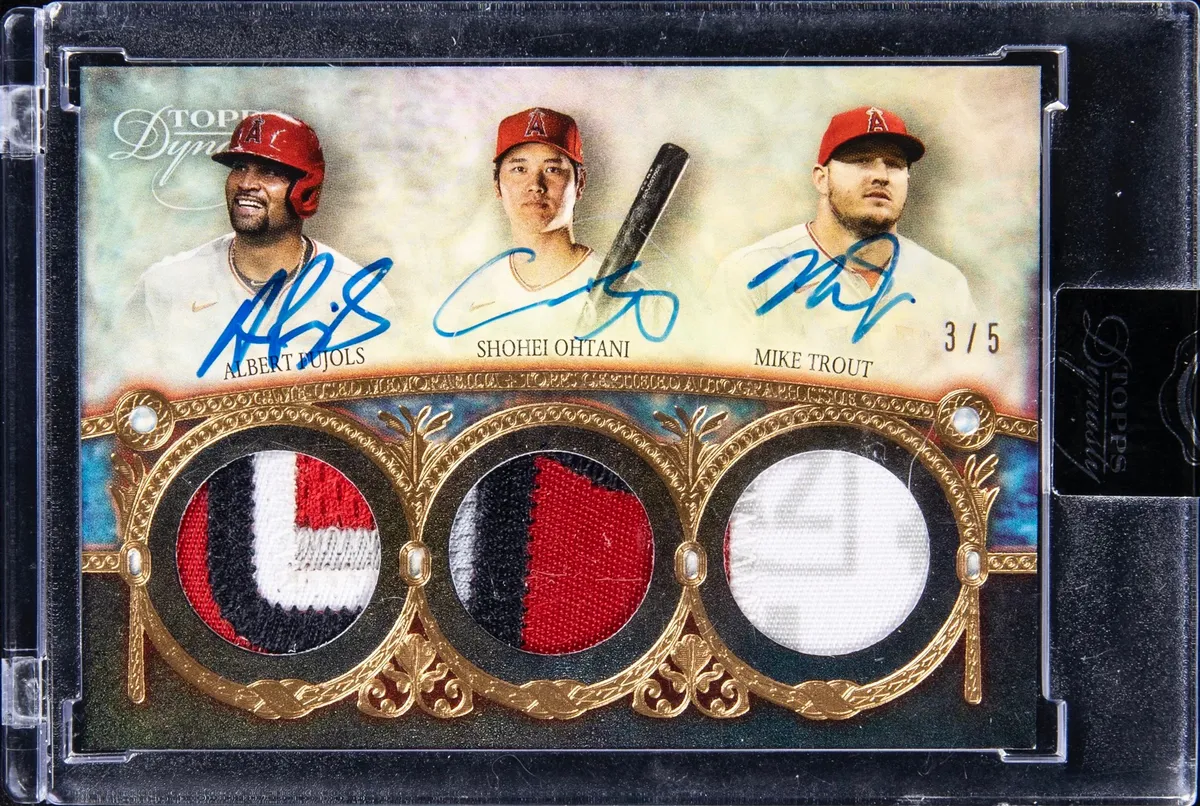 2022 Topps Dynasty Triple Autographed Patch Pujols/Shohei Ohtani