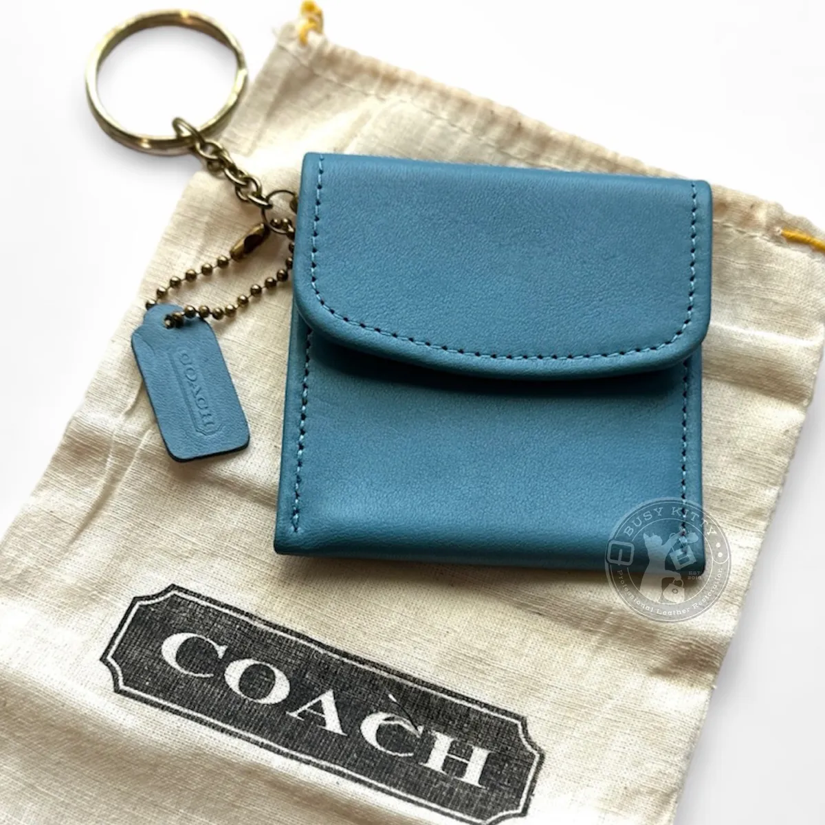 Rare NWOT Vintage Coach Signature Coin Purse Key Fob in Glacier Blue Leather Style No. 4898 Whatnot Buy Sell Go Live