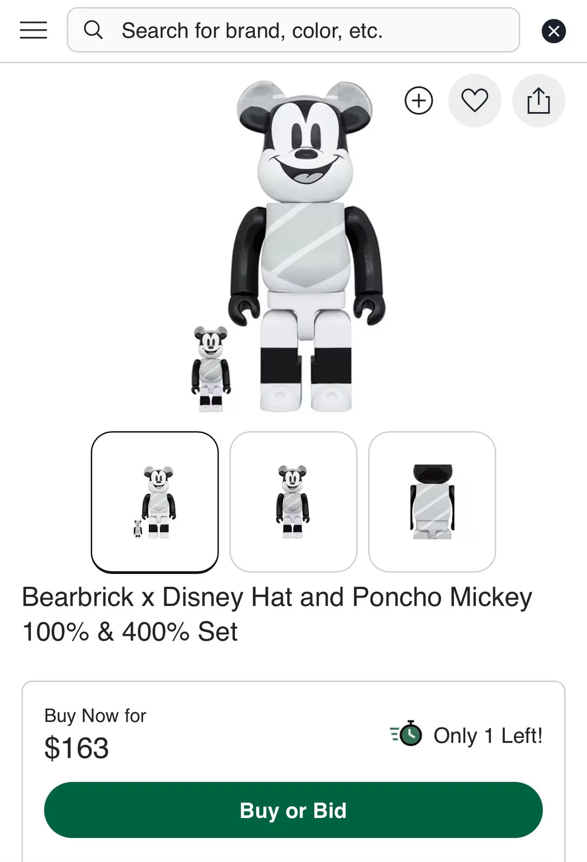 BE@RBRICK HAT AND PONCHO MICKEY 100％400％ Bearbrick x Disney Hat and Poncho Mickey 100% & 400% Set
