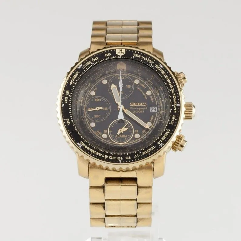 Seiko Flightmaster 7T62-0EB0 Chronograph Gold Watch · Whatnot