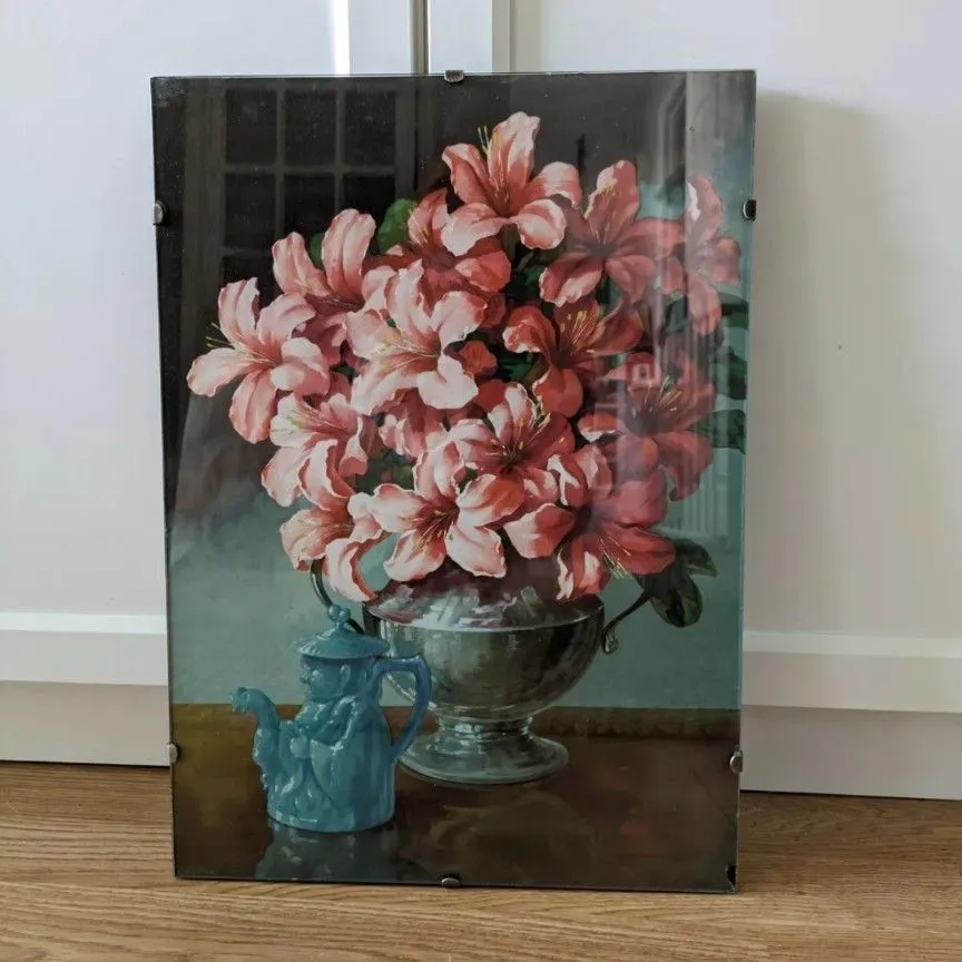 Vintage 50s Antique Deco Frame floral bouquet PRINT original C A