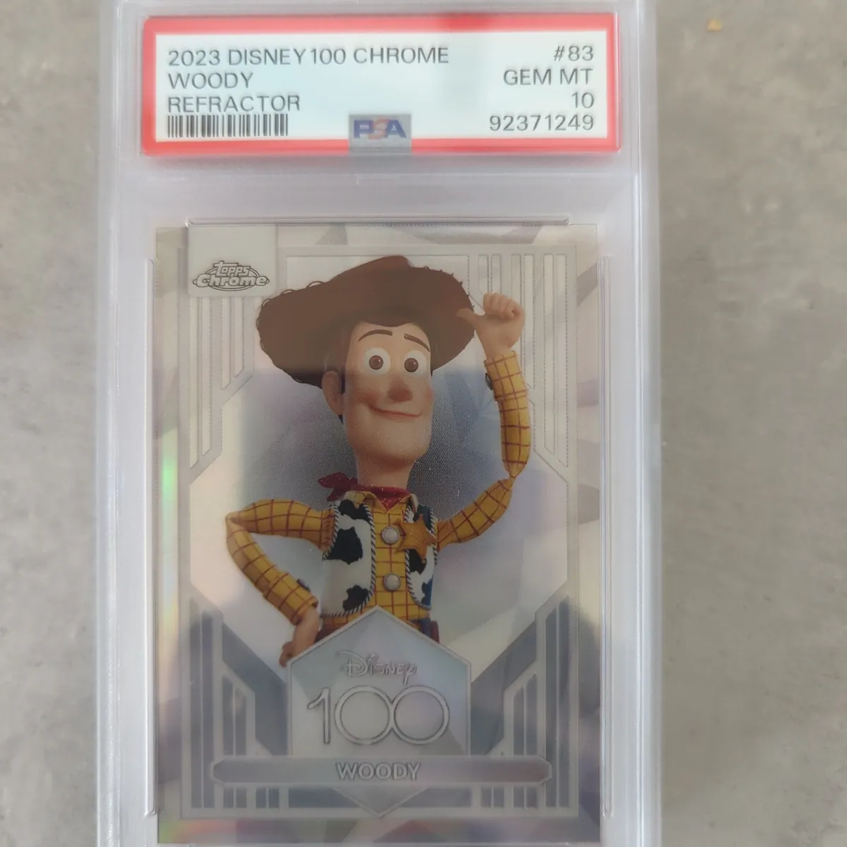 2023 Topps Chrome Disney100 Woody Refractor PSA GEM MT 10