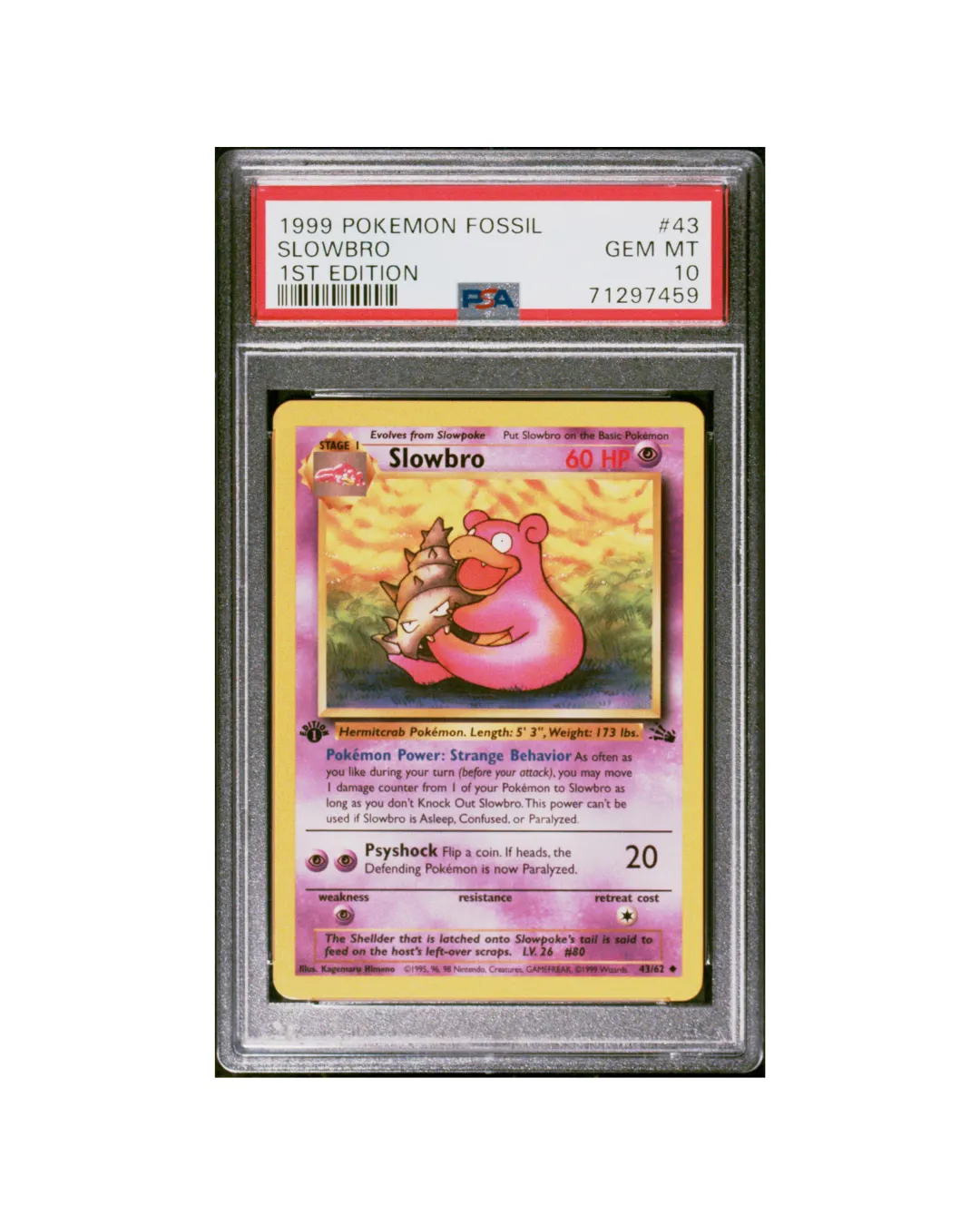 1999 Pokemon Fossil 1st Edition # 43 Slowbro PSA 10 deals