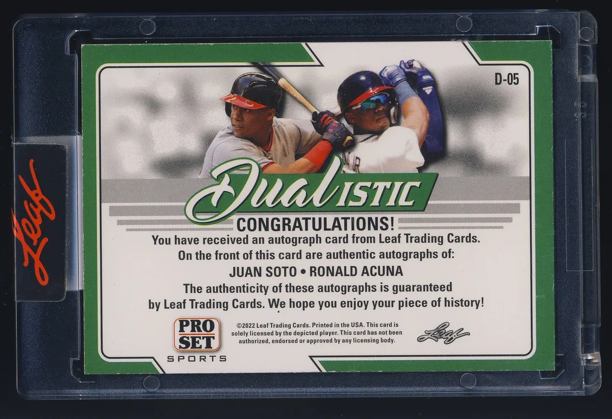 「かわいい～！」 Auto Dual Jr Acuna Ronald Soto Juan Autograph Pro Leaf 2022 スポーツ選手