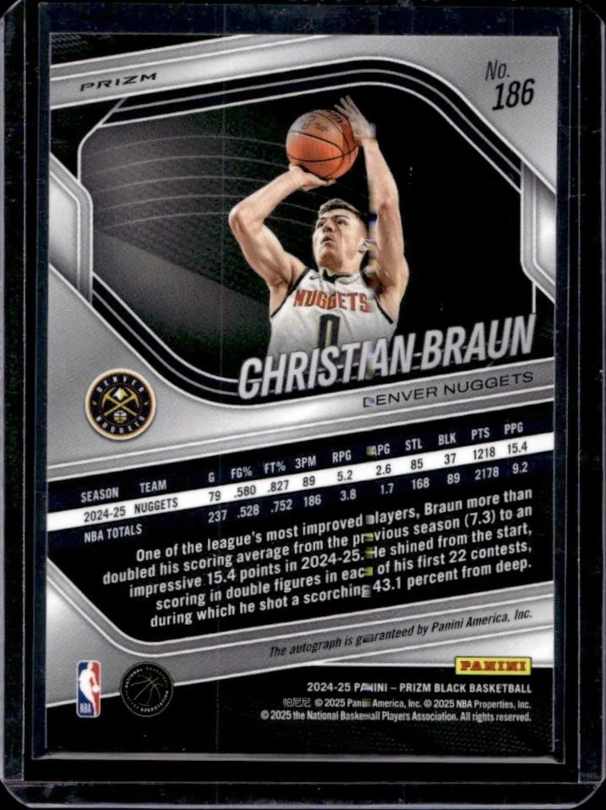 2024-25 Prizm Black Christian Braun Auto Silver Prizms #186