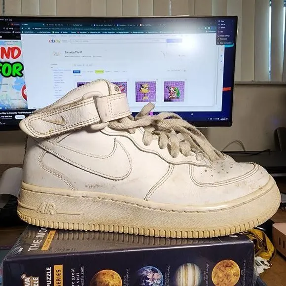 Nike Air Force 1 Mid GS Triple White Dirty Kids Youth Boy