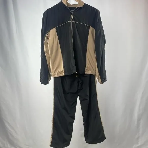 Oleg Cassini Sport Track Jacket and Pants Set in Black Tan Size Petite M L