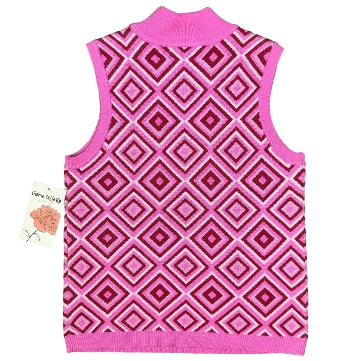 NWT Cherie Collette Sleeveless High Neck Tank Top Geometric