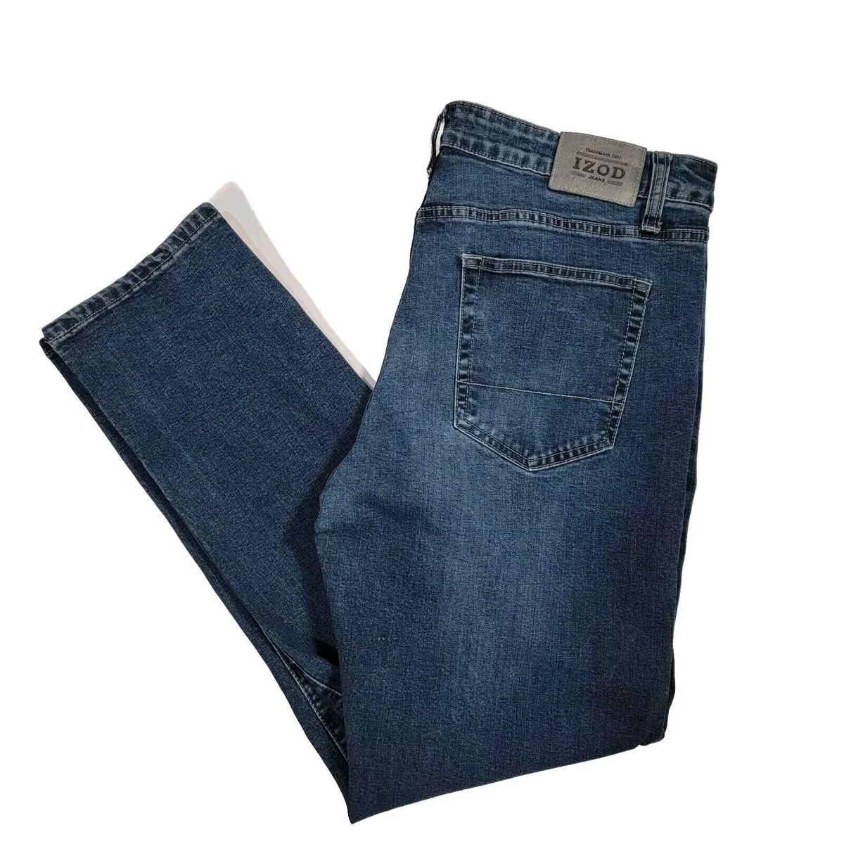 Izod Comfort Stretch Straight Leg Mens Mid Rise Stretch Blue Jeans Size ...