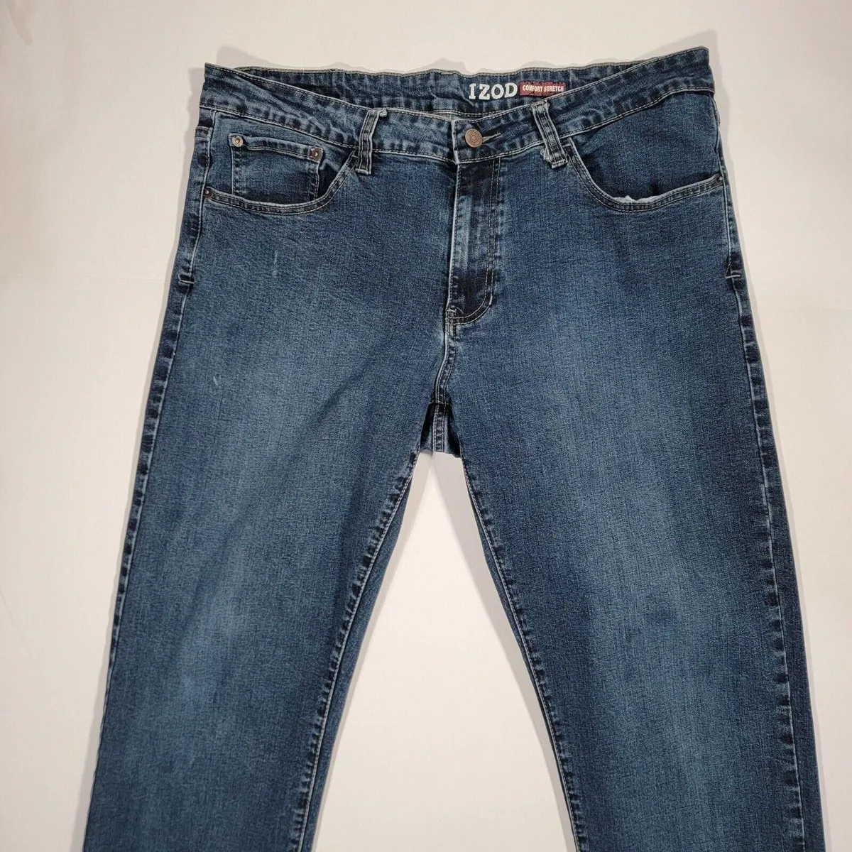 Izod Comfort Stretch Straight Leg Mens Mid Rise Stretch Blue Jeans Size ...