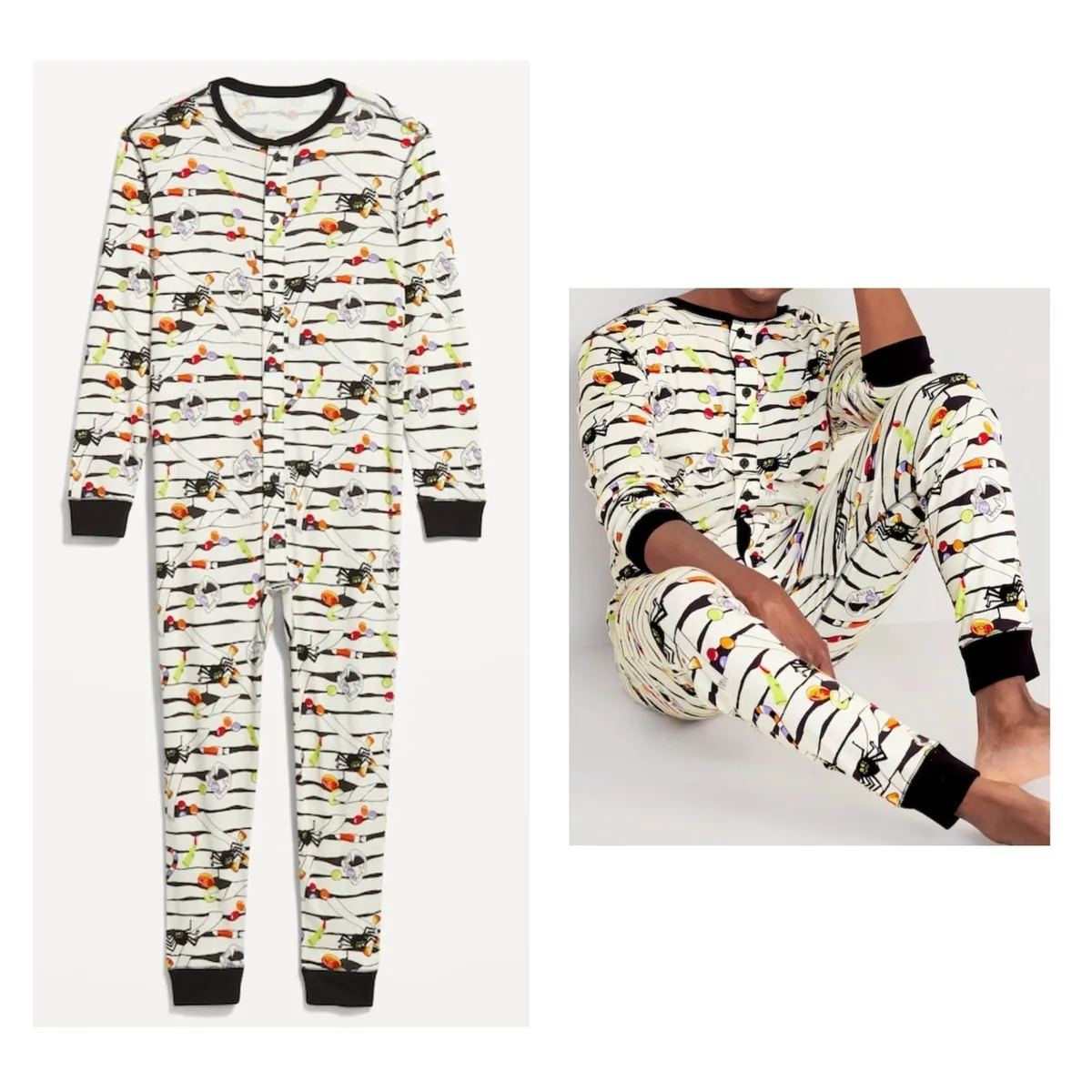 Old Navy Halloween Mummy One Piece Pajamas Men's Large Rib Knit All ...