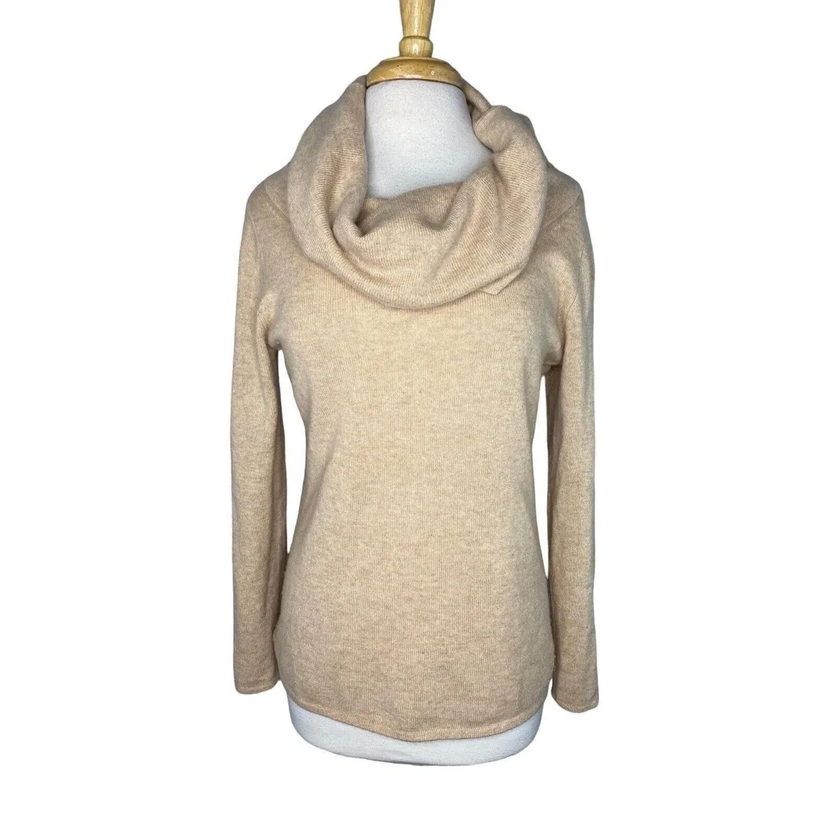 SUNDANCE 100% Cashmere Natural Tan Cowl Neck Sweater Size Medium Petite ...